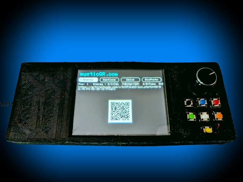 QR Generator Box device showing a live QR code